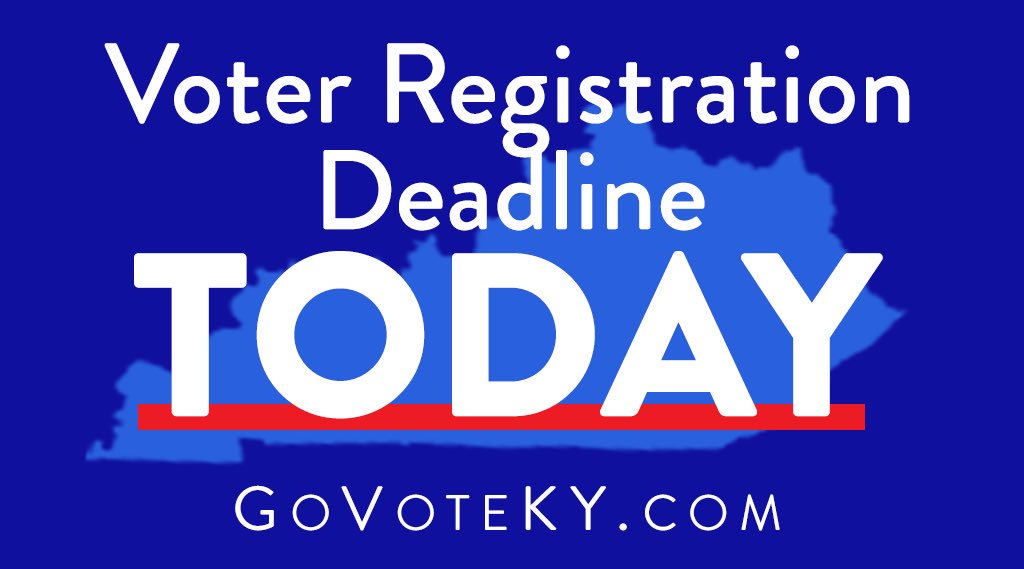AlisonForKY's tweet photo. TODAY is the voter registration deadline, KY!

Register to vote or update your registration at https://t.co/cI7eKdvXT5 by 4pm! Then, make sure your family &amp; friends are registered. #GoVoteKY https://t.co/1ZyLxP0WUK