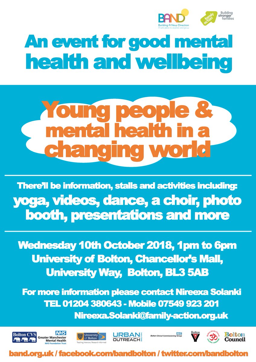 UOB_StuServ's tweet photo. *** REMEMBER ***
#WorldMentalHealthDay #2018 #MentalHealth.
@BoltonUni will be supporting World Mental Health Day with an Event on Wednesday 10th October 2018.
Time: 13:00 - 18:00
Where: Chancellor's Mall, University of Bolton #HelloBolton @Bolton_SU https://t.co/LSiIHKMFaJ
