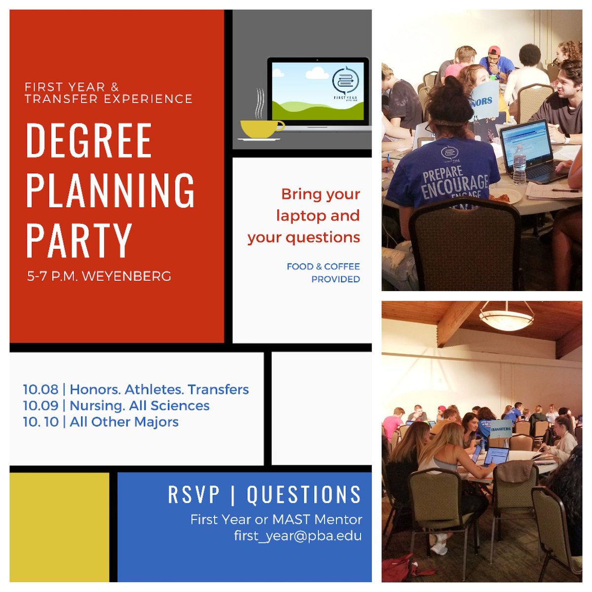 dannemart's tweet photo. @PBAstudents the Degree Planning PARTY is happening this week (today and tomorrow). 🍕FREE pizza🍕
☕ @seaside_brew ☕ available for purchase. https://t.co/3lAymzjWeL