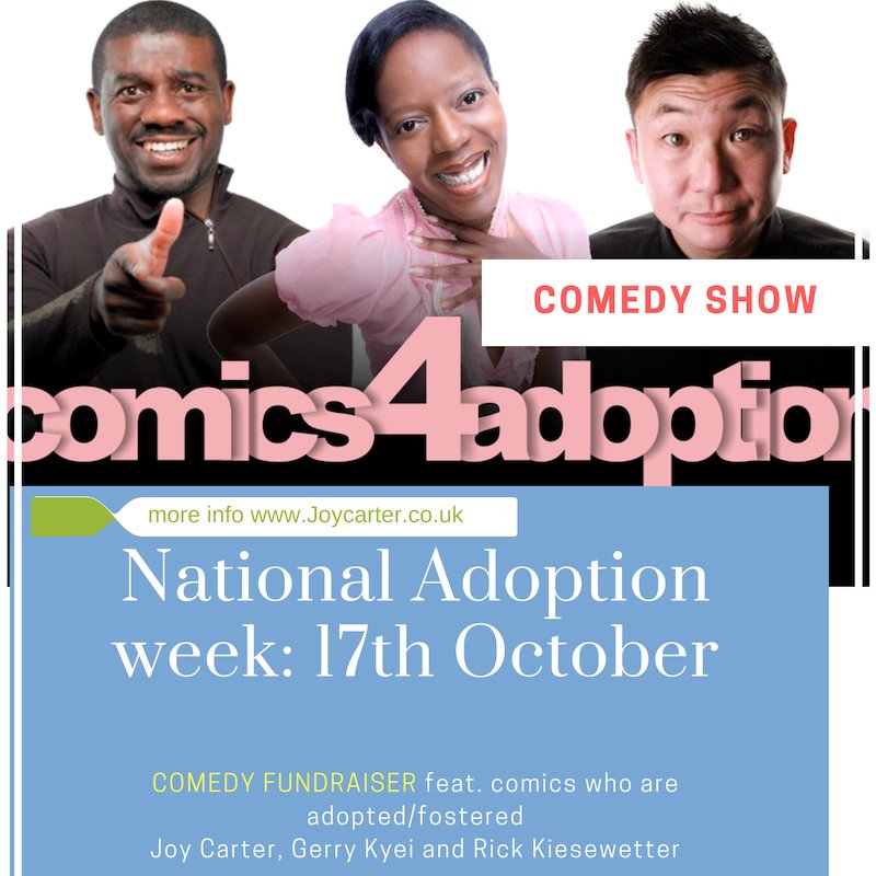 joycartershow's tweet photo. #NationalAdoptionWeek #comedy #adoption #fundraiser #celebration with @CoramBAAF feat. Top #comedians @GerryKcomic @RickKiesewetter And me tkts https://t.co/TmVR2Z8w4R https://t.co/YtCWOFMGIK
