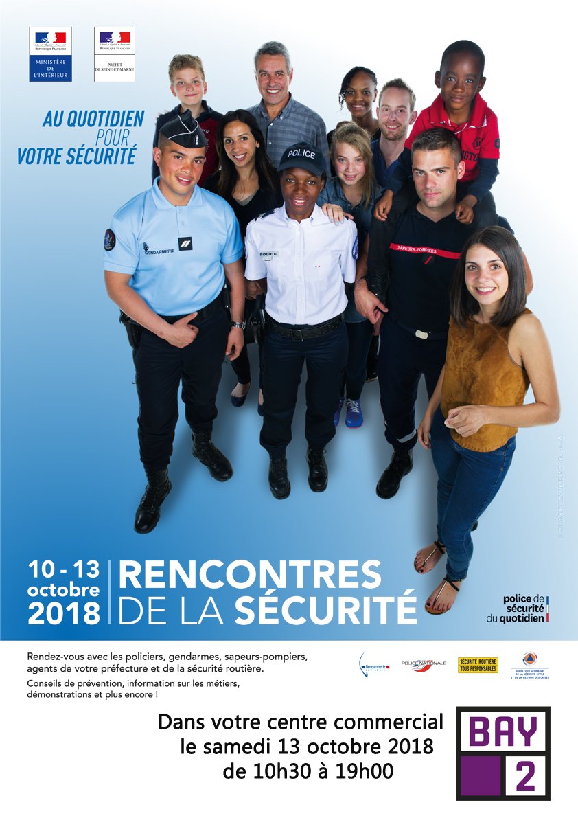 Prefet77's tweet photo. [#RSI 2018] Venez nombreux dialoguer avec les acteurs de votre  #sécurité, le 13 octobre 2018 de 10h30 à 19h au centre commercial #bay2 à  Collégien
Retrouvez le programme des animations et des stands proposés : https://t.co/3ky1SqSULY https://t.co/NJhv9vjcBe