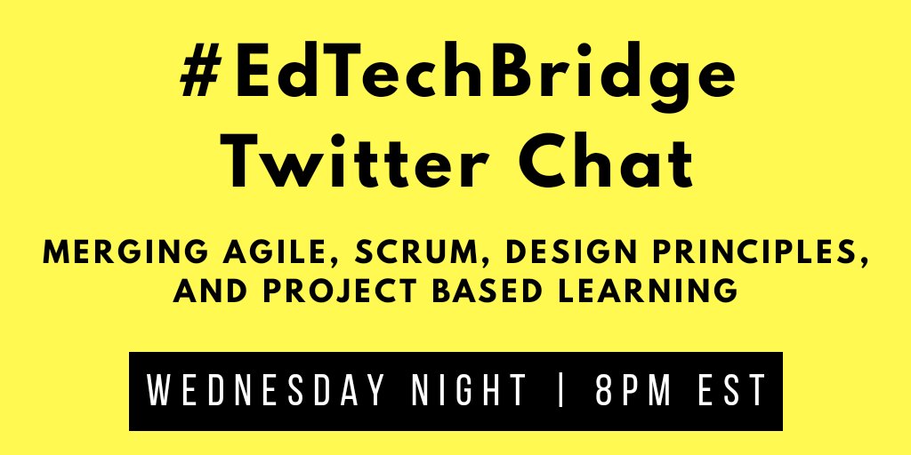 mr_isaacs's tweet photo. Teacher friends! Want to chat about how to merge #agileined or how to #eduscrum? Where and how do software development, design principles, and Project Based Learning meet? Join us for the #EdTechBridge Twitter Chat this Wednesday, 10/10 at 8pm EST. #EdTechBridge is BACK! https://t.co/eGoCudzOxO