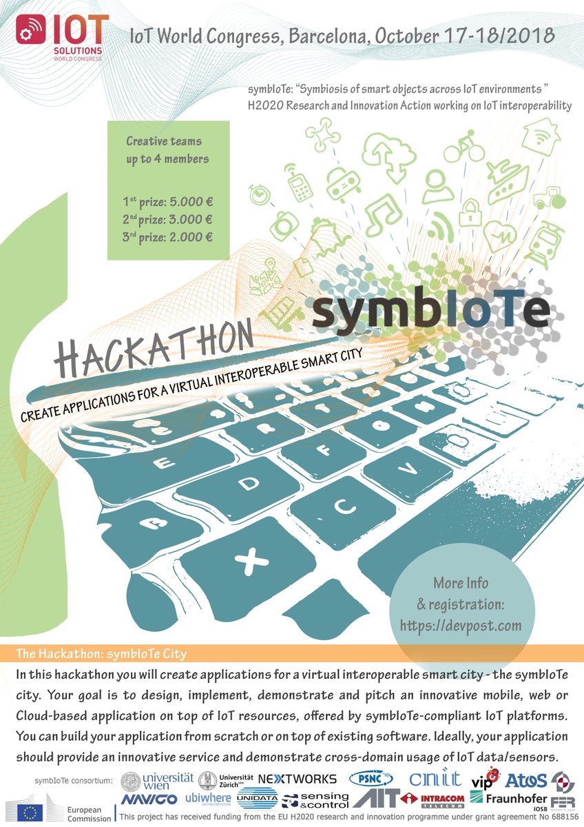 you work on #IoT #web #mobile #cloud based #applications #SmartCity? Take this #Hackathon chance to win 15000€ with your Team! You've only until 15th October 2018 at 16.00 to tegister to the #hackaTown !!! <a href="/HackathonWatch/">Hackathon Watch</a> 
hackatown-2018.devpost.com/updates