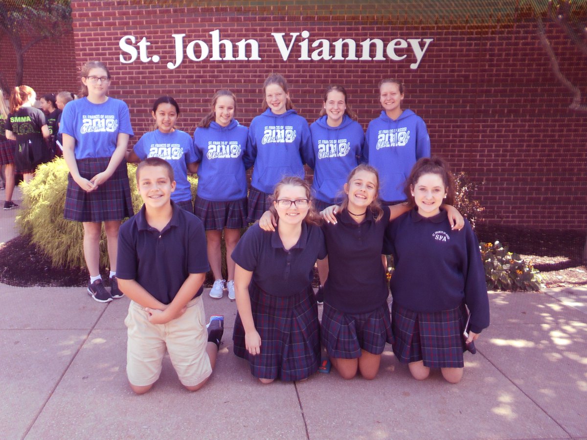 The SFA Decathlon team pose while at the 2018 St John Vianney HS Academic Decathlon.  The SFA team was comprised of 7 &amp; 8 graders.
