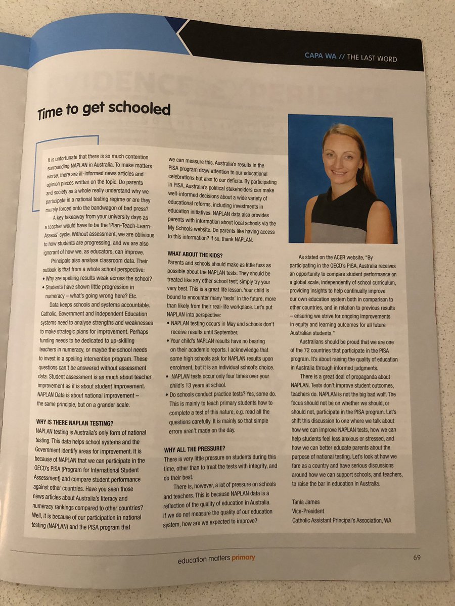 TaniaJames's tweet photo. Check out my opinion piece in this month’s edition of Education Matters #NAPLAN @CAPA_WA #CAPAWA https://t.co/jl4X6ZGy3j @CatholicEdWA https://t.co/gmScV8AXvz