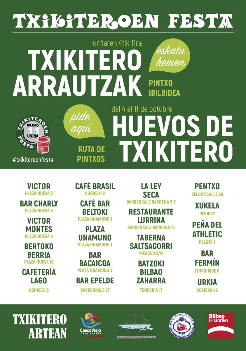 zazpikaleak's tweet photo. ¿Conocéis los huevos de txikitero? Son esos pintxos de huevo duro, aunque preparados de muy diferente manera, que sientan muy bien cuando se sale a tomar algo. En la 55ª Txikiteroen Festa - Fiesta de los Txikiteros:
#CascoViejo #TxikiteroenFesta #Txikitos #Txikiteros https://t.co/Ayas19xxGG