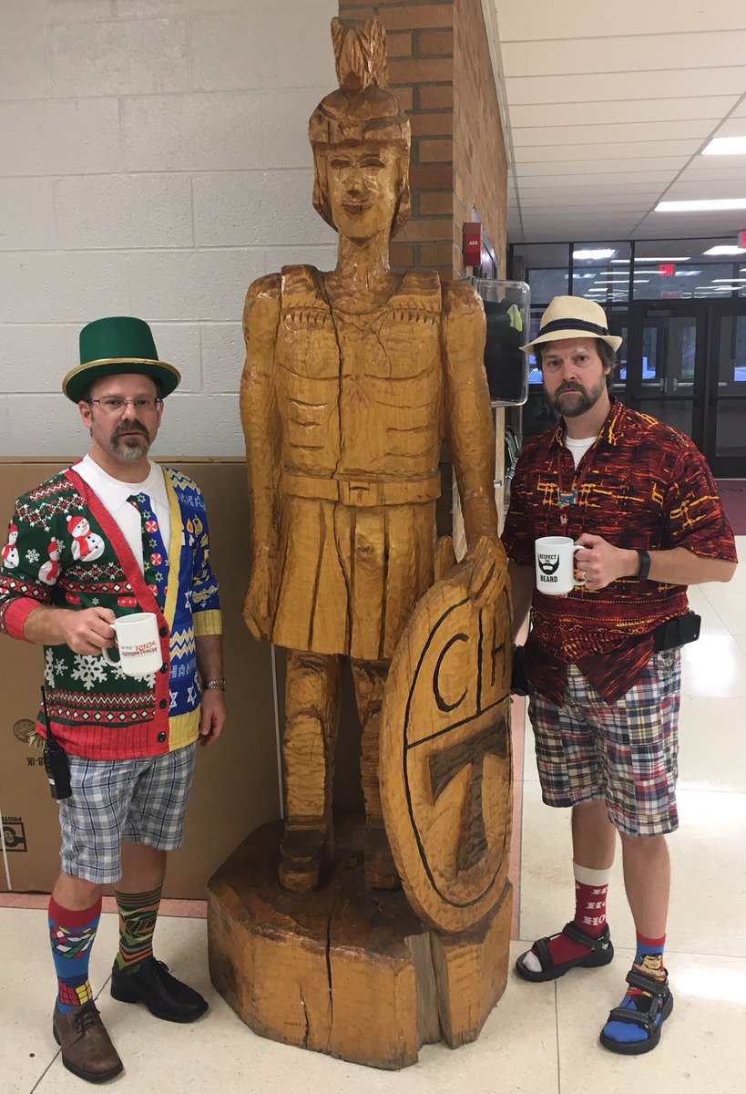 FakeKantor's tweet photo. Don’t get it twisted! @5troynelson and I have spirit for days! #SpiritWeekChampions #SocksAndSandals #BringYourBestTomorrowChildren #YouKnowWeWill #MrTrojanIsTall #HeGetsToStandOnAPodium #SeriouslyWeAreTheSameHeight #CHS_trojanpride https://t.co/URspTOWTeJ