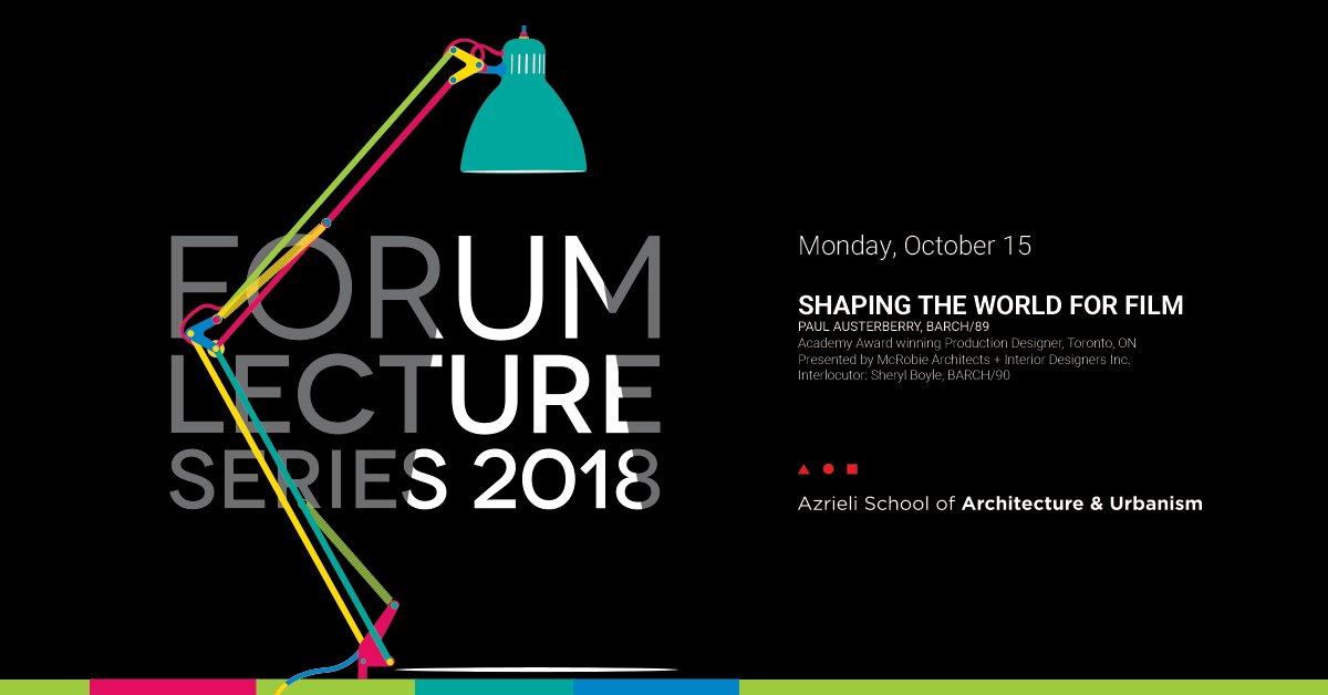 ForumLecture's tweet photo. Next #ForumLecture takes place on October 15th at @OttawaArtG at 6pm. We're excited to welcome Paul Austerberry, BARCH/89. Paul is an Academy Award winning Production Designer. Thank you McRobie Architects + Interior Designers Inc. for sponsoring. #OttArch #CarletonU https://t.co/YhKNb8Ykid