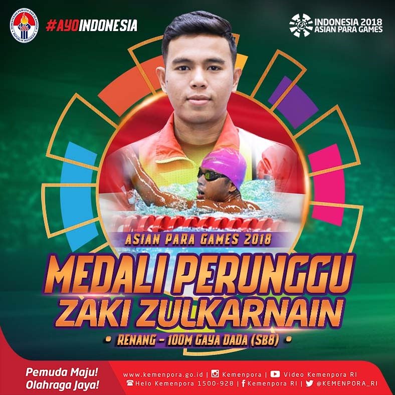 imam_nahrawi's tweet photo. Kabar gembira dari arena Akuatik GBK, tambahan medali lagi. Zaki Zulkarnain berhasil mempersembahkan PERUNGGU untuk Indonesia. Selamat Zaki! 

#AsianParaGames2018 
#AyoIndonesia 
#ParaInspirasi https://t.co/dzqHtFsFqo