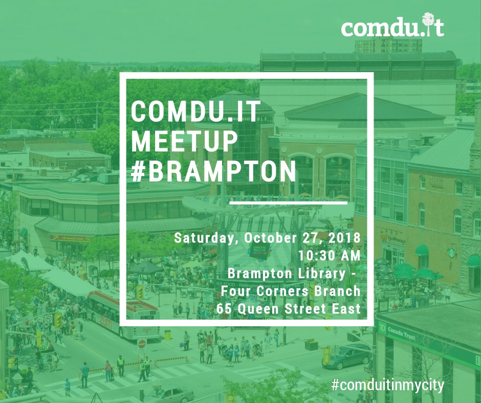 comduit's tweet photo. Our next #comduitinmycity meetup is happening in #Brampton, Ontario on October 27, 2018 at 10:30 a.m. at @BramptonLibrary - Four Corners Branch. Get to know about what we do in a casual setting &amp; expand your network. RSVP NOW: https://t.co/pkVcbdipOl #comduit #diaspora4dev https://t.co/EtBHnkdf1M