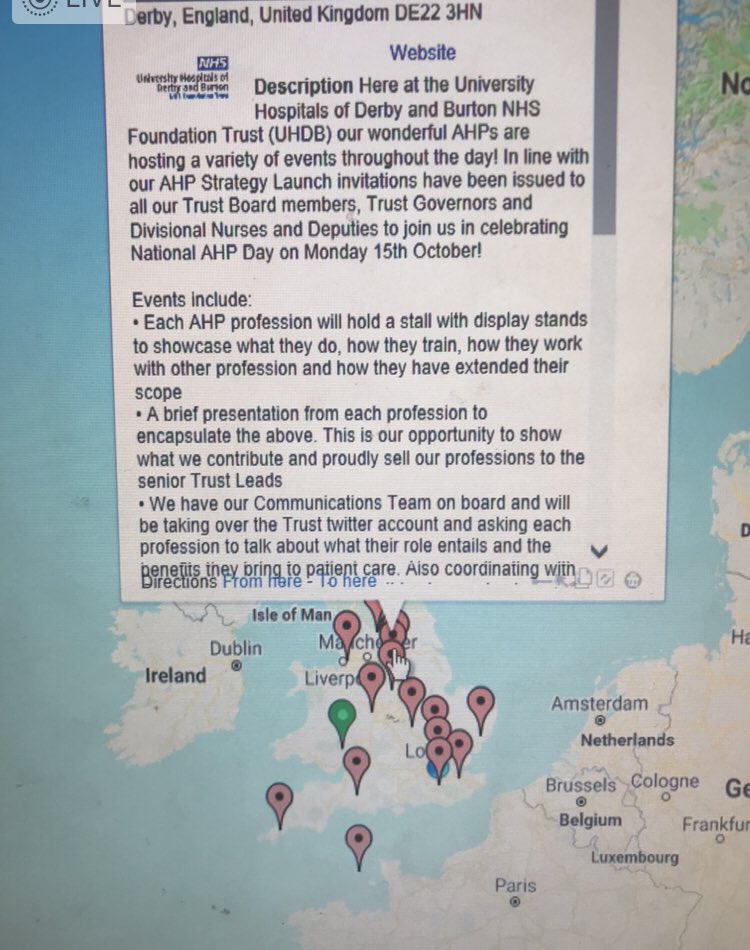 #AHPsday and we are on the map! @UHDBTrust have added ourselves to the #NationalAHPdaymap! Check out our range of events happening throughout the Trust for Staff & Students on National AHP Day! #alliedforareason #AwesomeAHPs #powerof14 @pearn_grace @EmmaHydeTeach @jessiejaneOT