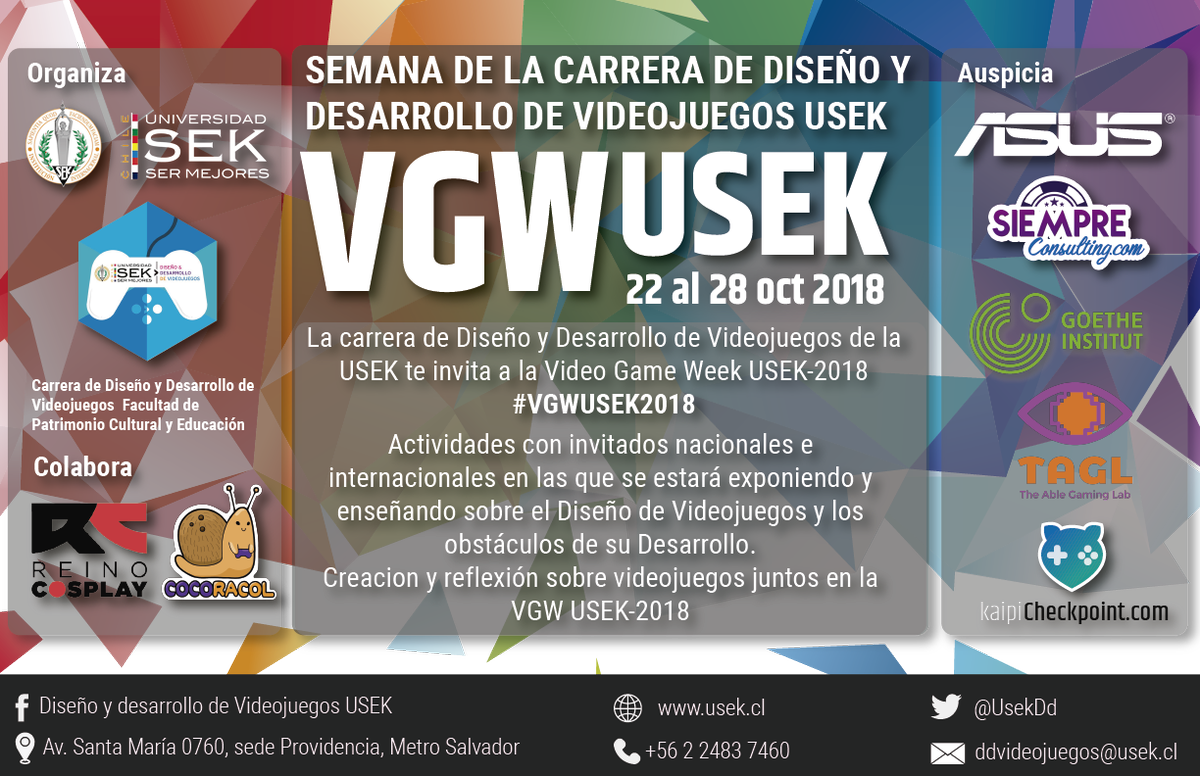 UsekDd's tweet photo. #VGW_USEK_2018 es un evento organizado por la carrera de Diseño y Desarrollo de videojuego de la Universidad @UsekDd . Charlas de postmortem de los  videojuego nacionales junto a @IguanaBee @micropsiagames @GaMaGa_ @theACETeam #gamedev #indiedev https://t.co/lQ7ya100Aw