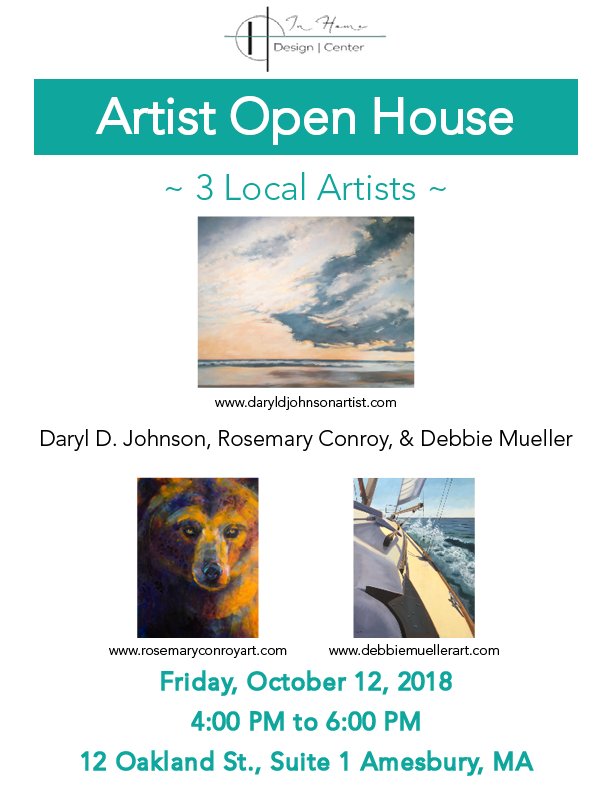 InHomeDesignCtr's tweet image. We've added a 3rd artist! Don't miss our Artist Open House Event this Friday, October 12, 2018 from 4:00 PM to 6:00 PM. For more information, please visit buff.ly/2ylG1mL

#localartist #amesbury #Massachusetts #northshore