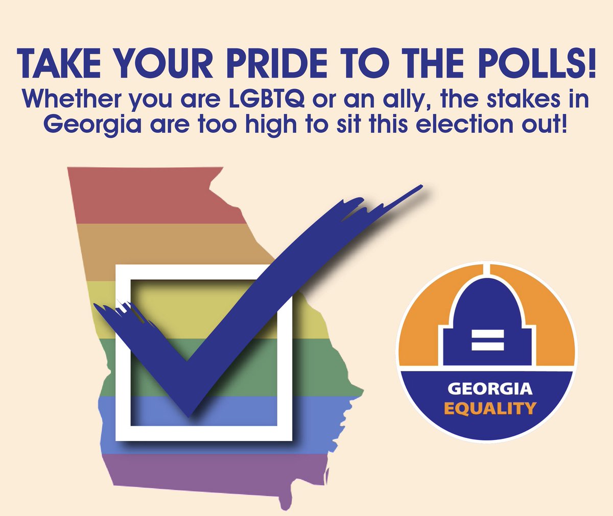 GAEquality's tweet photo. Today is the last day to register to vote in Georgia. Go to https://t.co/1FPOKCw5e6 to register, change your address, and check your voter status TODAY! #Pride2Polls #GeorgiaEquality https://t.co/2vpmBYSpBq