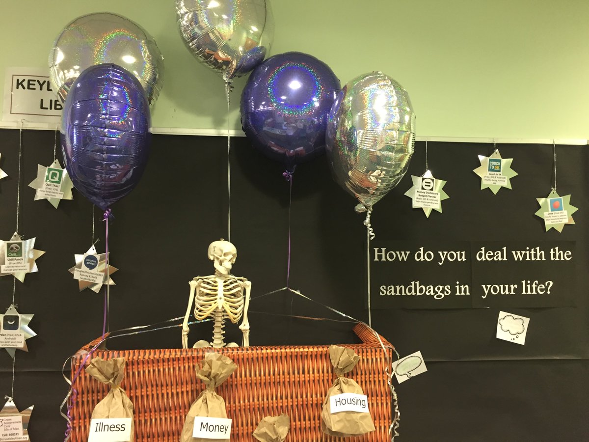 KeyllDarree's tweet photo. It's #NationalLibrariesWeek and the theme is wellbeing. How do you deal with the sandbags in your life? There are lots of ways to deal with life's sandbags and support out there too - don't get weighed down https://t.co/zpIb6yPSLZ
