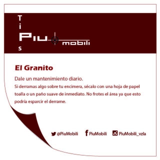 piumobili's tweet photo. Sabías que nuestro granito tenemos que darle un cuidado especial, piu les aconseja como #tipspiu #piumobili #Madeidea #cocina #espacio #diseño #caracas #lecheria https://t.co/SFBAWenBAH