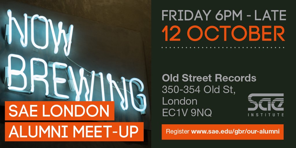 SAEAlumniUK's tweet photo. Calling all SAE #London #Alumni and #Students! Have you registered for our Alumni Meet-up happening at 6pm this Friday @OldStRecords Book your free ticket at https://t.co/18p8zM6EeK #WeAreSAE https://t.co/NVN9wQ8Rbr