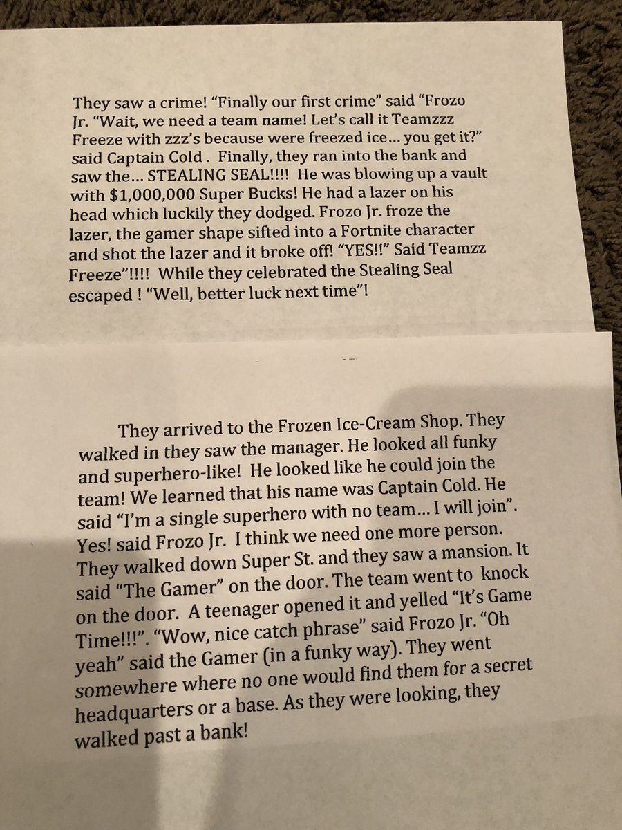 StromerTara's tweet photo. My son and some of his classmates spent their weekend writing and illustrating their own comic book. Each child is writing a chapter! This isn’t even a class assignment!  @ElisabettaBava1  you are inspiring your students beyond the classroom! https://t.co/46jAudr7bY