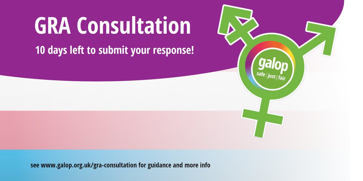 GalopUK's tweet photo. Just 10 days left to support better rights for #trans and #nonbinary people by completing the GRA reform consultation! This is such an important moment in shaping the future of the law - do your bit and have your say! #SupportTransRights #StandByYourTrans https://t.co/lkwtgQMoLB