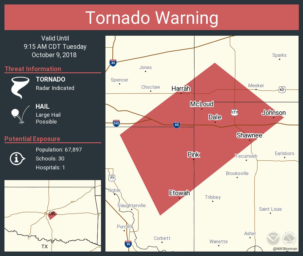 NWS Tornado on Twitter "Tornado Warning including Shawnee OK, Harrah