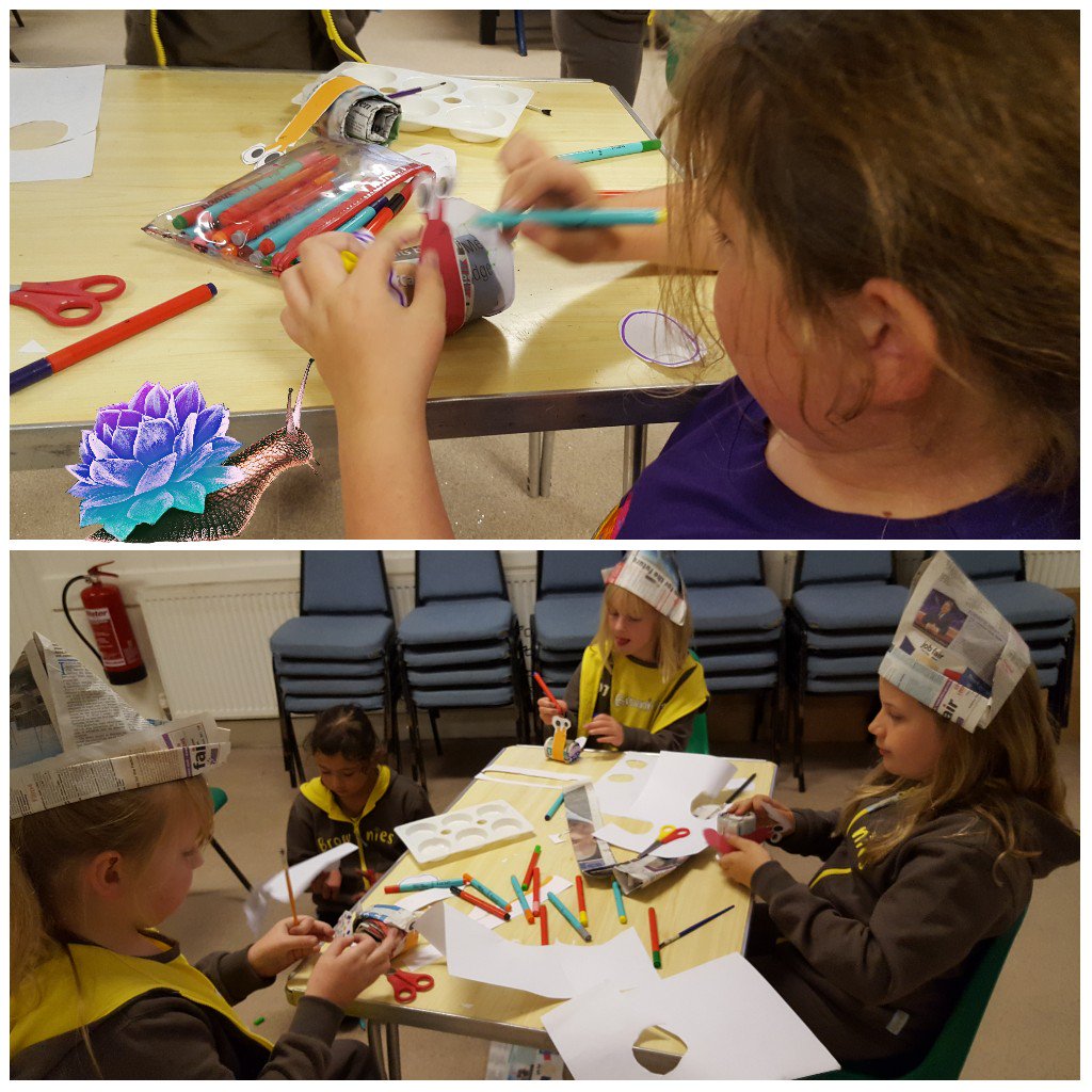 SeahavenDivisn's tweet photo. #Newhaven #Brownies started the Snail Space badge last night! Colourful newspaper snails and clay candle holders 🐌 Hope the @snailspacebh snails are ready for us to visit them on Saturday! We'll meet as many as we can, including @GuidingSussexE Snail Bluebell! #bemoresnail 🐌🐌 https://t.co/ik0HmTZe8w