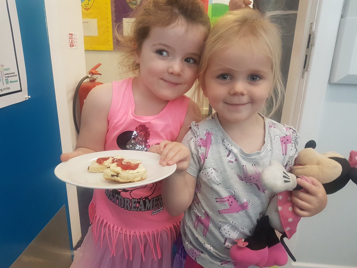 Baking scones for snack in the nursery today. I had two very special visitors deliver a fresh one to my door. @ColumbaNursery @StColumbas2016 #lifeskills #childrenleadinglearning #nurserybakeoff