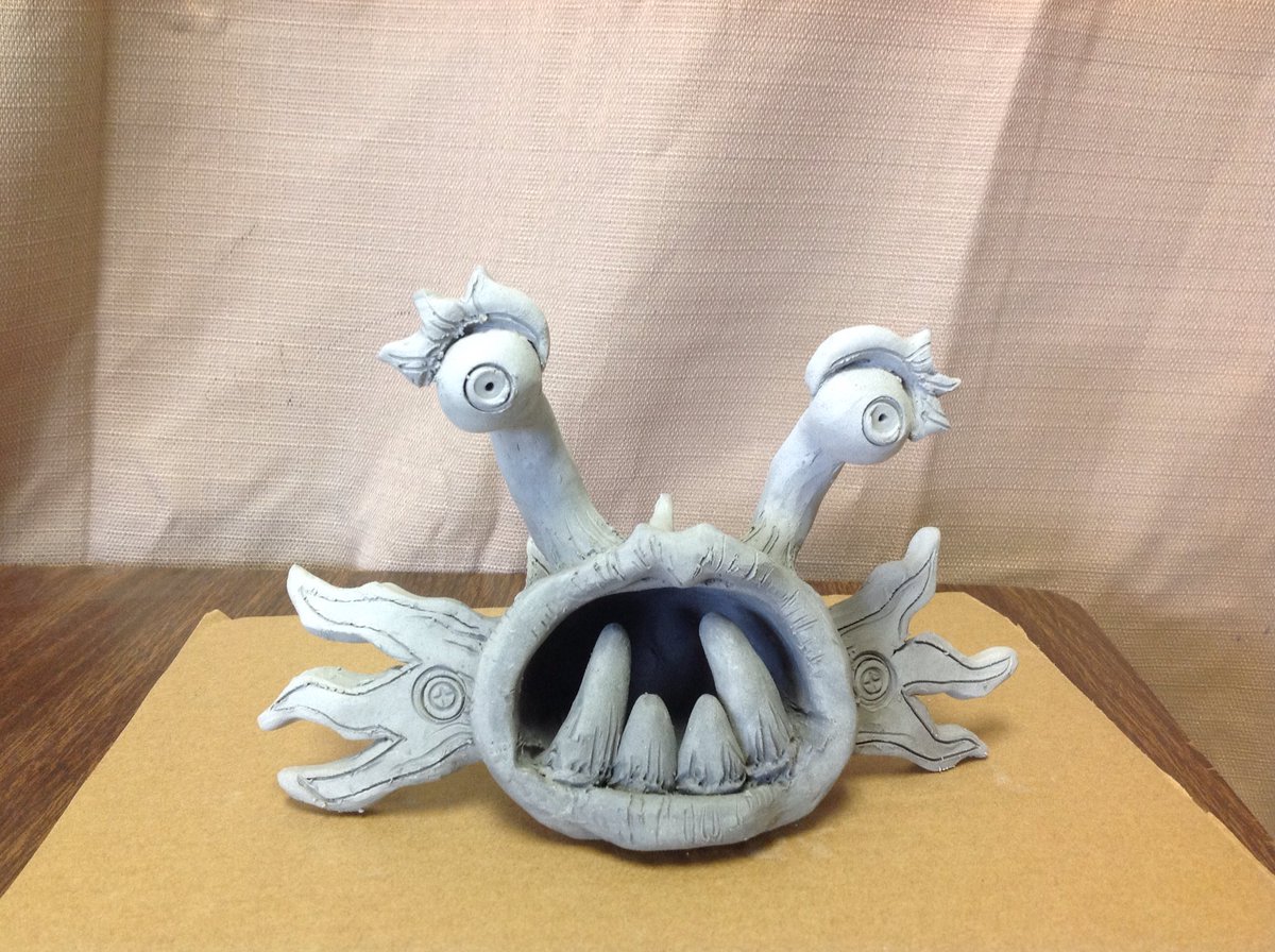 One of the top benefits of being in art education is getting to make examples for new projects or professional development. Second grade will be making monster pots this year!