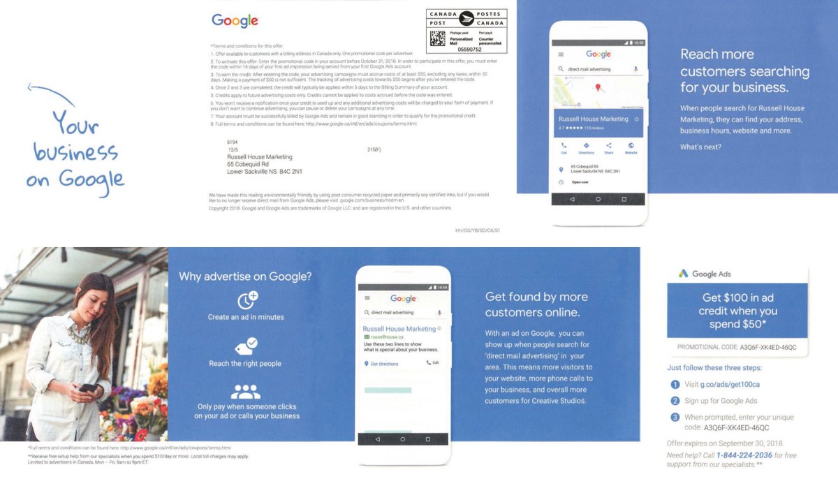 RussellDirect's tweet image. LOVE IT!!! Google mailed us a nice DM piece to promote
themselves!  Used DM rules too;  personalized, promo code, limited
time.  Google knows DM works!!!