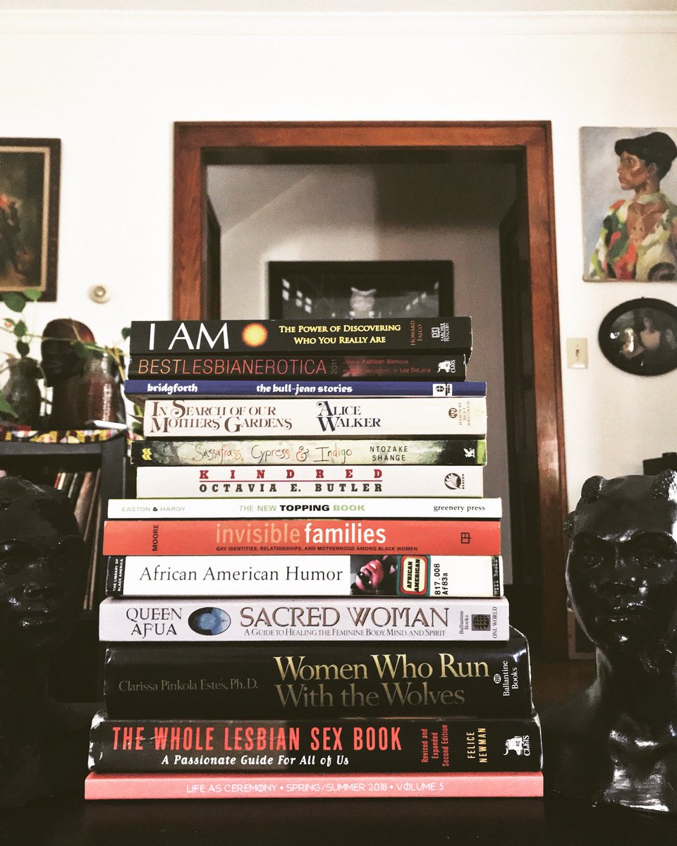 Blkfeminst's tweet photo. .@EchoingIda — Here’s my inspiration book station as I complete the drafts for our anthology! Gratitude for @FeministPress — shout out to #editorbaes @o_g_ford, @CynthiaGreenlee, @carlamurphy + @GrlAbtUp_Town — look at me meeting deadlines! 🤗🖤✨👑😅 #blackwriters https://t.co/sY6SgHf0gl