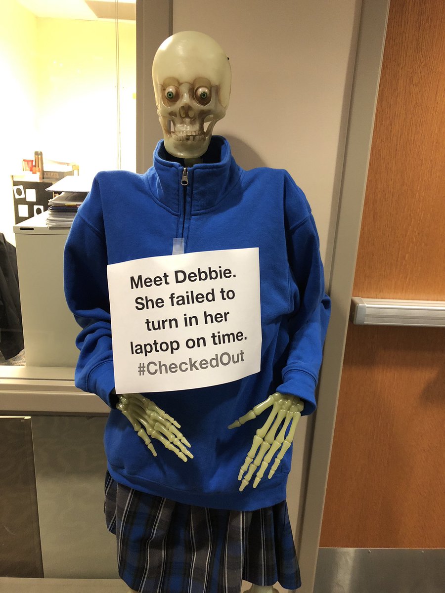 mariantars's tweet photo. Be sure to return your laptop on time @Marian_Library #CheckedOut https://t.co/e6OYm7VWEF