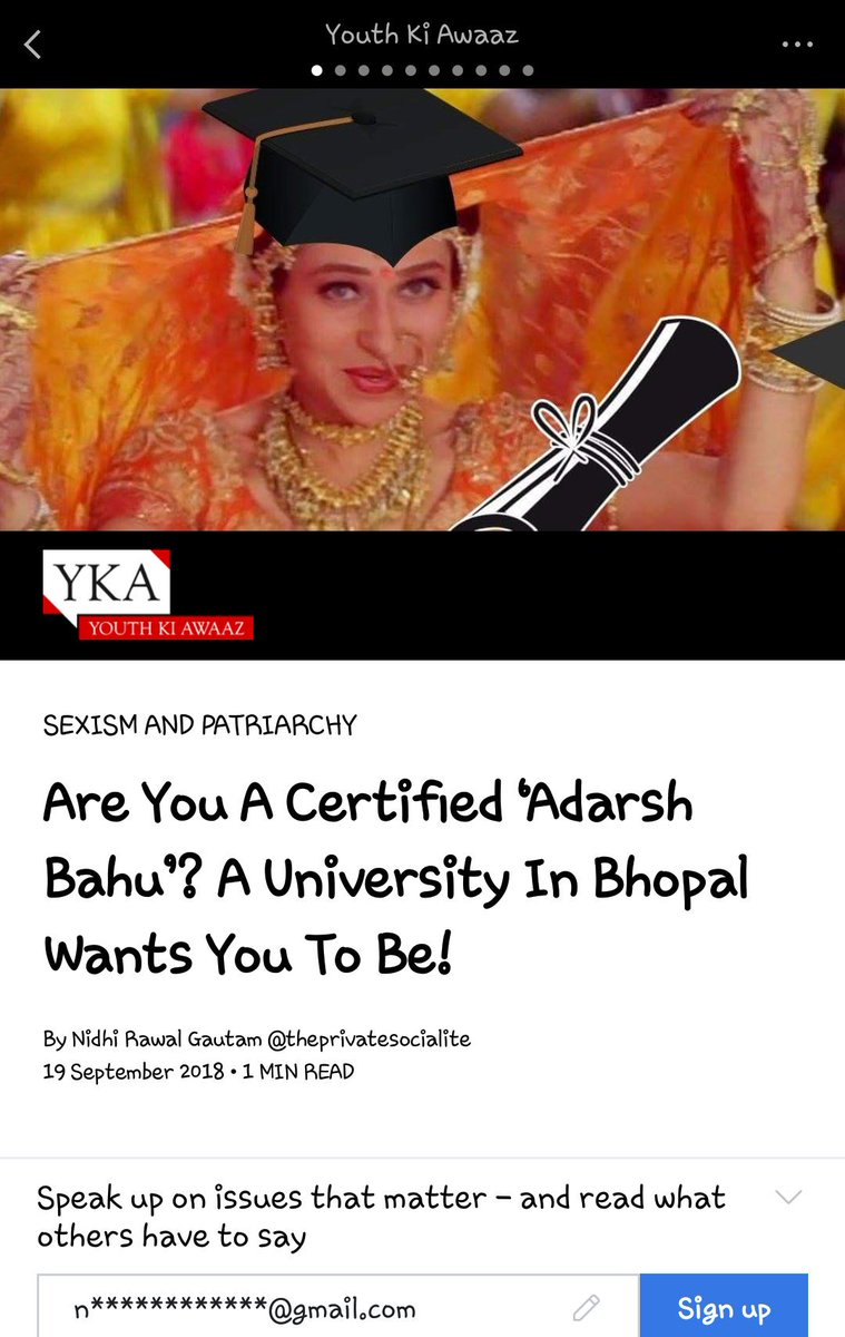 NidhiRGautam's tweet photo. My article on "Adarsh Bahu" featured on @YouthKiAwaaz 🤘
link 👇
https://t.co/ytYz8mHM3J
#adarshbahu #sexism #Patriarchy #BU #bhopal #youthkiawaaz #YKA #theprivatesocialitewrites #theprivatesocialite #bhopalblogger https://t.co/Qd3hKXt7uN