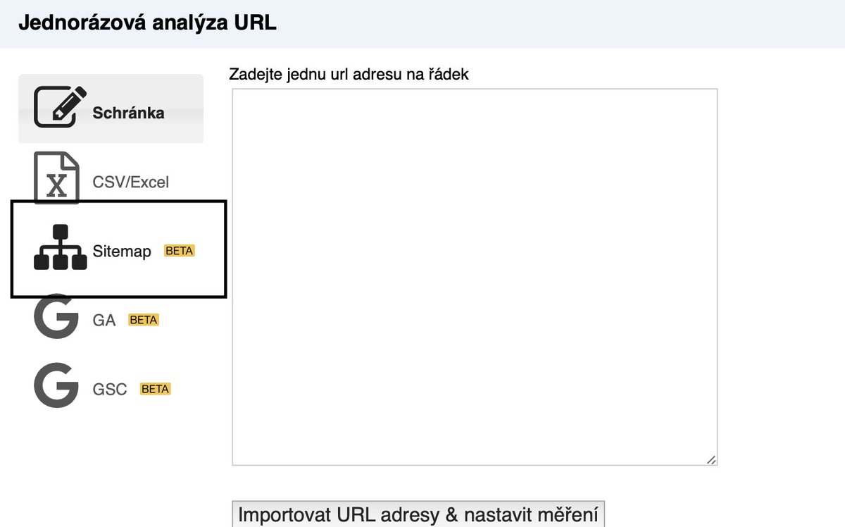 Přidali jsme na URL analýzy možnost načtení ze sitemapy. Jako třešničku na dortu nemusíte ale URL sitemapy vůbec zadávat, když je na standardním místě. Stačí jen doménu, zbytek si najdeme. Co si třeba vytahat slova z konkurenčního webu jen zadáním jejich domény?