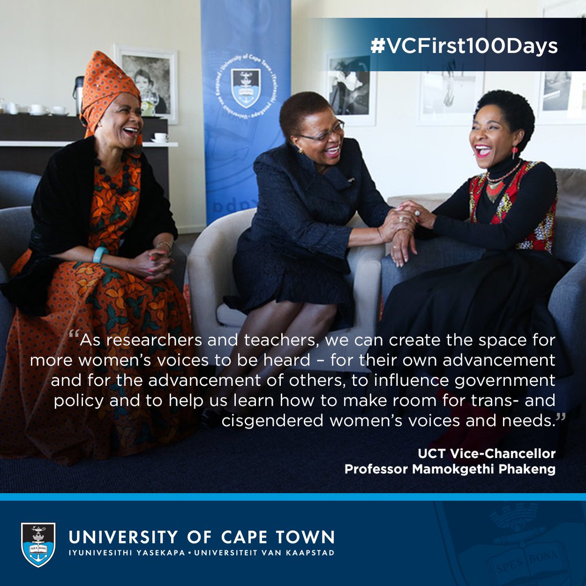 UCT_news's tweet photo. #VCFirst100Days As part of celebrating national Women’s Month, VC Professor Mamokgethi Phakeng launched three new substantial research awards focusing on gender issues. The three awards are each worth up to R1.5 million annually for five years. Read more: https://t.co/R7vCWXYJyn https://t.co/ciFobyNvSX