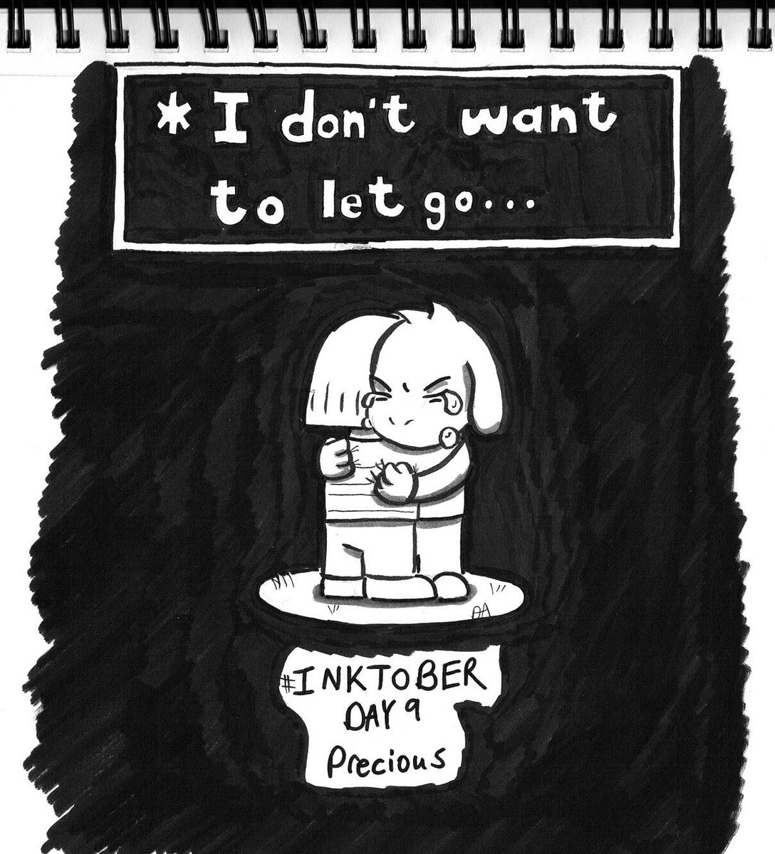 DuffyA's tweet photo. #inktoberDay9 Precious. I love #Undertale and this moment broke my heart #undertalespoilers #inktober #inktober2018day9 #inktober2018 #caustasticart @inktober @jakeparker https://t.co/OIQPj79a56