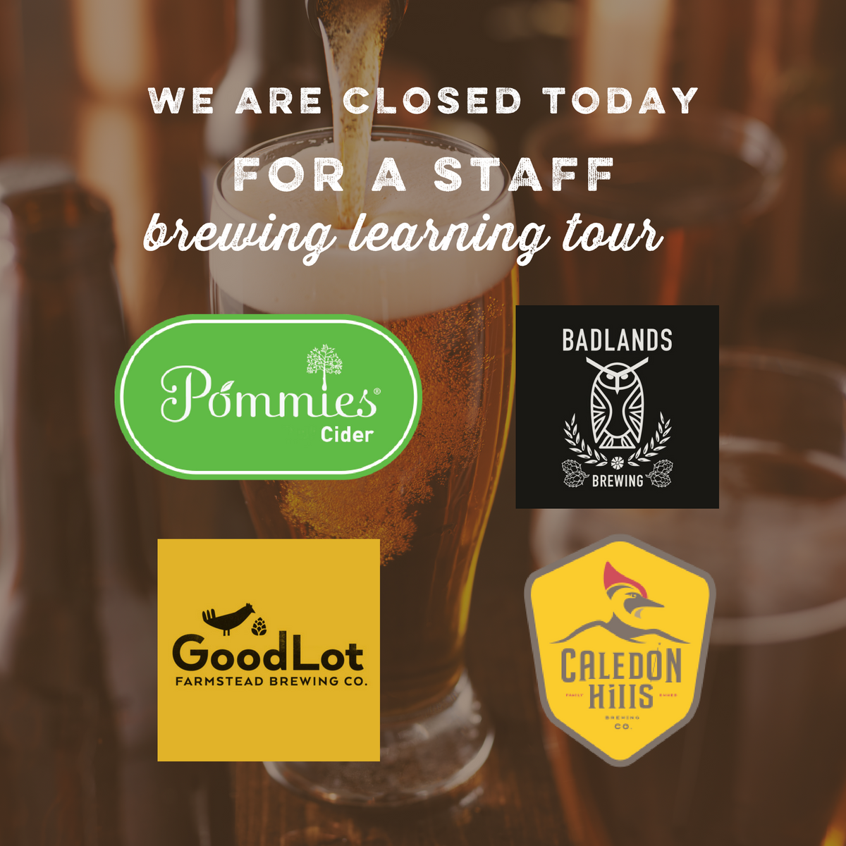 MillCreekOville's tweet photo. Sorry we are closed today as our staff are on a brewing learning tour at some of our local craft breweries. Today we are visiting Pommies, Badlands, Goodlot & Caledon Hills! See you on Wednesday! #craftbeer #MillCreekPubOV #orangeville #pommies #badlands #caledonhills #goodlot https://t.co/JGiXtBI3Yc