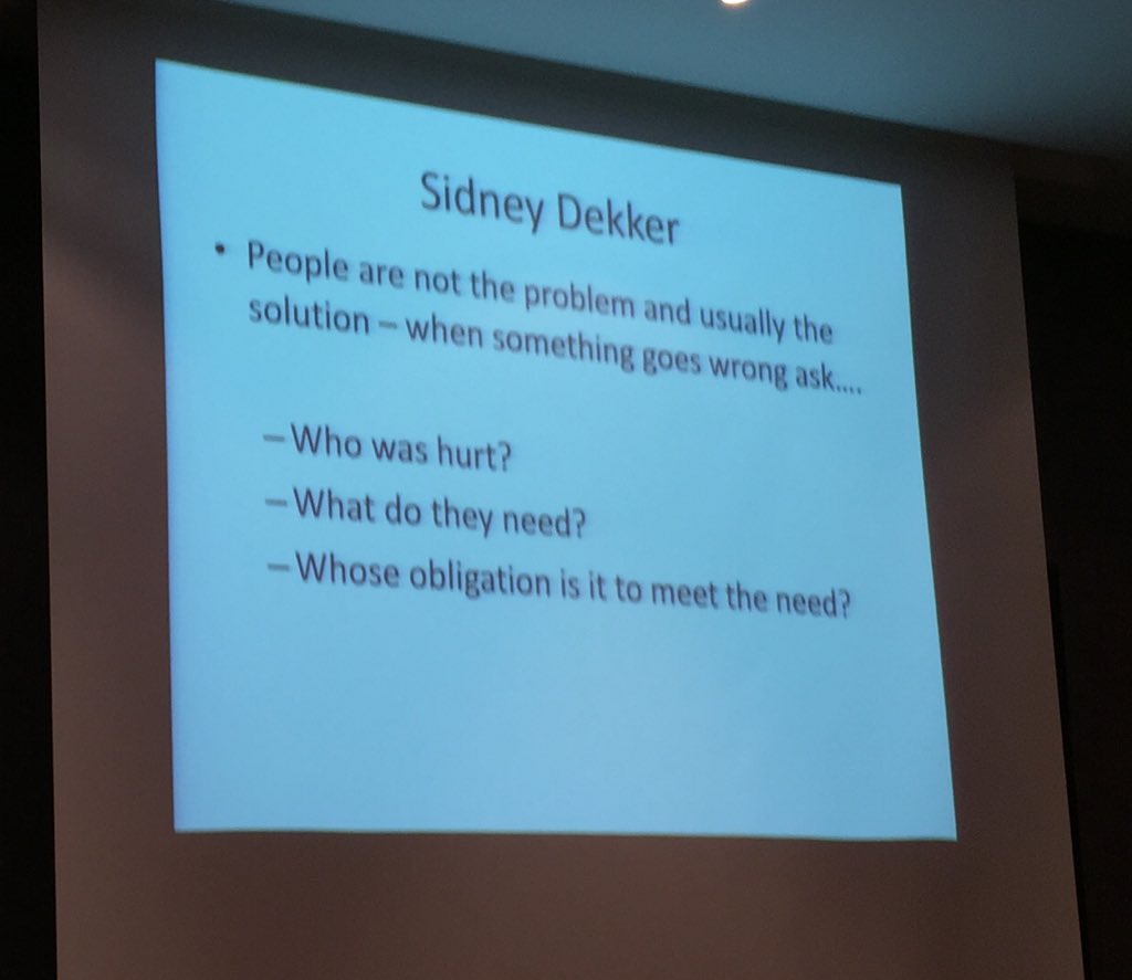 jo_wookey's tweet photo. We need to take the blame out of our failures. @SuzetteWoodward talking about appreciative enquiry and safety ll. We need to combine learning from what goes well as what goes wrong to help people perform in the variable conditions we work in. #kssimprovers @KSS_PSC https://t.co/8A7QUCW80W