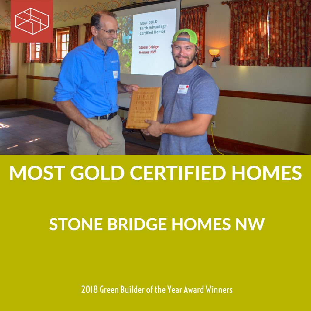 EarthAdvantage's tweet photo. Congratulations to Stone Bridge Homes NW for winning the Most Gold Certified Homes at the 2018 Green Builder of the Year Awards!! 🏆 💫 
#greenbuilding #sustainablehomes @SBHNW https://t.co/0N0WAOLL9h