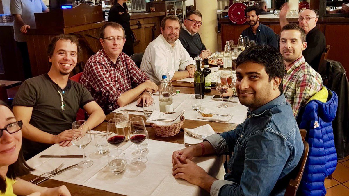 ITN_OUTCOME's tweet photo. Group dinner in Udine during the @CISM_Udine - @ITN_OUTCOME school on "Damage and Failure of Materials under Extreme Conditions" @EU_H2020 https://t.co/kjIBiCpj3I https://t.co/DSOKUAAWy8
