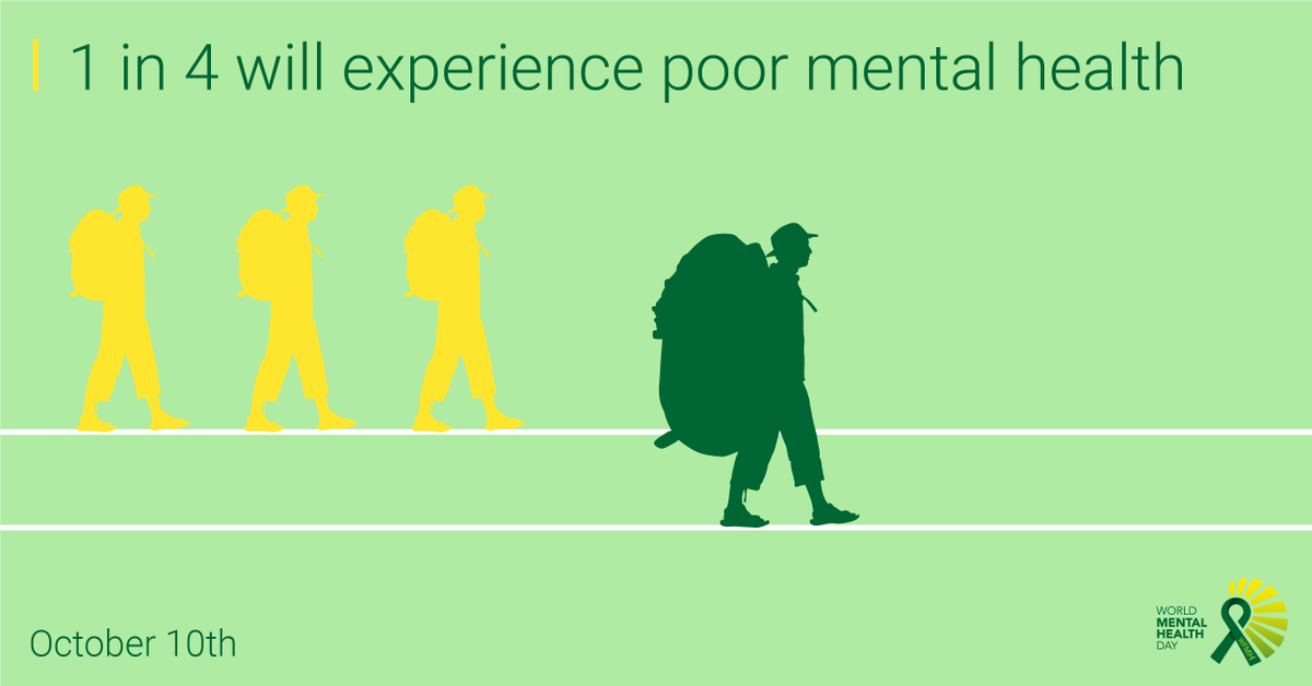 WMHDay's tweet photo. 1 in 4 will experience poor mental health at some point in their lives. Let's make the change. Start by sharing your thoughts with our tag #WorldMentalHealthDay #1in4 @Iam_1in4 https://t.co/xOxh0HBJNK