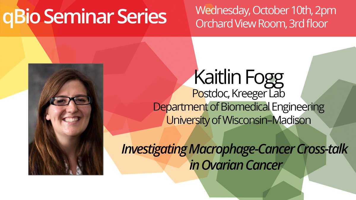 qbi_wi's tweet photo. Tomorrow at 2:00PM in the @DiscoveryBldg Orchard View Room, Kaitlin Fogg will talk about investigating macrophage-cancer-cross-talk in ovarian cancer for this week's qBio seminar meeting! https://t.co/yZHUPxcm0k https://t.co/oy7nKS8ix9