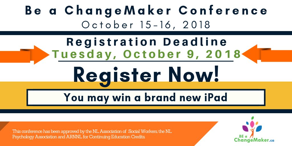 Now is the time to purchase your <a href="/BChangeMaker/">Be A ChangeMaker</a> tickets. Registration deadline is Today, October 9, 2018. Hurry up &amp; get your tickets! #dyk you have the chance to win a brand new iPad if you register?tinyurl.com/ChangeMakerCon…