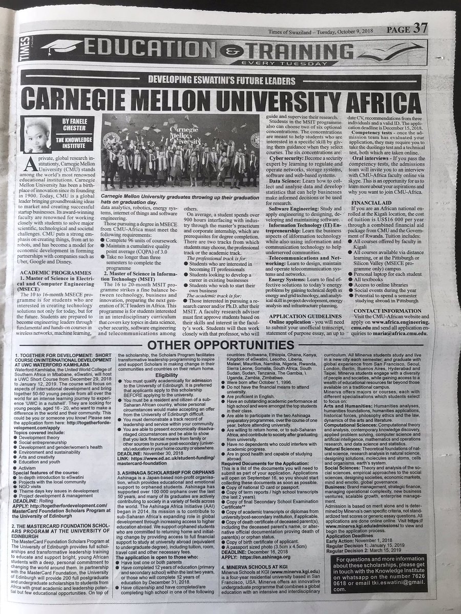 The Knowledge Institute on Twitter "It’s ScholarshipTuesday in the SwaziTimes Times of