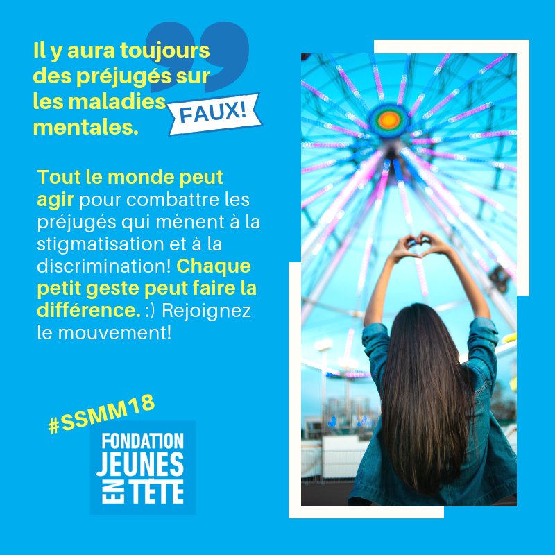 JeunesEnTete's tweet photo. Aidez-nous à faire changer les attitudes négatives et les comportements discriminatoires envers les personnes atteintes de maladie mentale✊ Ensemble, nous pouvons #BriserLesTabous et mettre fin à la stigmatisation! #SSMM18 #santémentale https://t.co/GoJfL6l3Kl