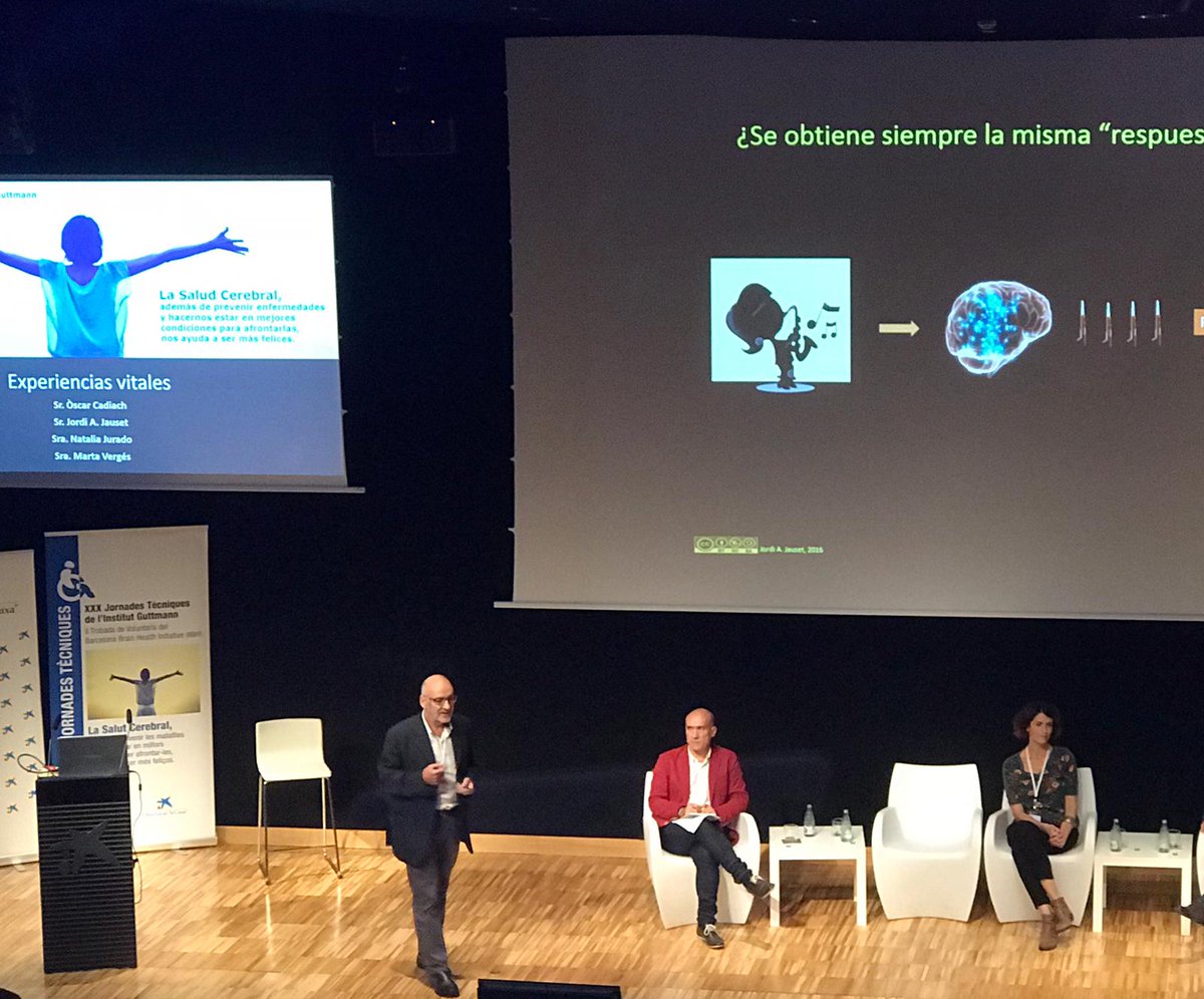 IGuttmann's tweet photo. La #música es capaz de modificar los niveles de los neurotransmisores (dopamina...) y entre otras, activa los sistemas de recompensa y placer dice @jordijauset en #JTGuttmann2018 https://t.co/p0uBtXbUrV
