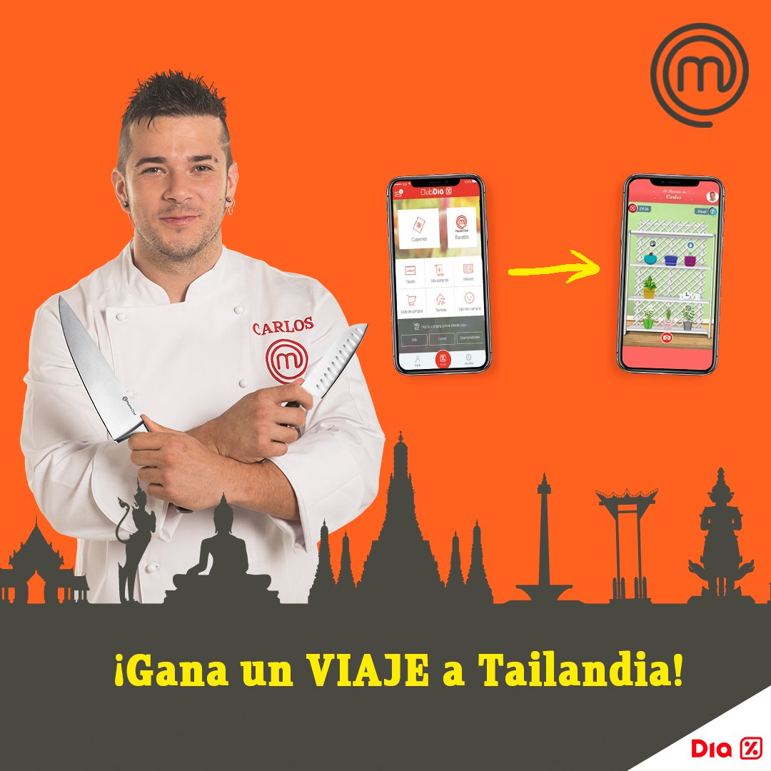 ¡Participa y gana un VIAJE A TAILANDIA para 4 PERSONAS ✈️🌏
1️⃣ Descarga la App del Club DIA. 📲 
2️⃣ Juega a cosechar tu huerto digital. 👨🏻‍🌾 
3️⃣ Comparte una foto de éste en tus redes sociales con el hashtag #MasterChefEnTuDIA. 
¡El más original tiene premio! 😉