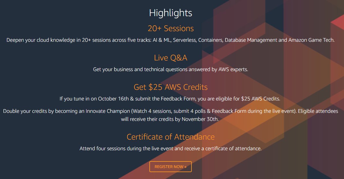 JudicaelLaporte's tweet photo. Intéressé par le développement dans le cloud ? Inscrivez-vous aux sessions en ligne de #AWS #Innovate ! --> https://t.co/SaldAgIPam

#IT #AI #Serverless #containers #SUPINFO https://t.co/mITMZnDL40