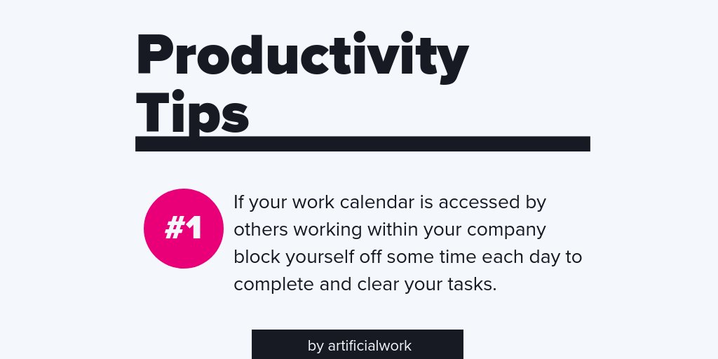 Artificialwork1's tweet image. Get super productive! Every week a new work hack 🤓 Find more on bit.ly/2QFJfZT #productivity #workhack #productivitytips #artificialwork