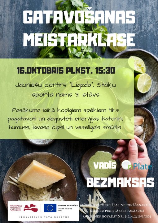 Pasaules uztura diena Gulbenes novadā tiks atzīmēta ar bezmaksas gatavošanas meistarklasi. Kopīgiem spēkiem pagatavosim un degustēsim enerģijas batoniņus, humusu, lavaša čipsus un veselīgus smūtijus. Nodarbību vadīs "OnPlate" eksperti.
#Esparveselību
