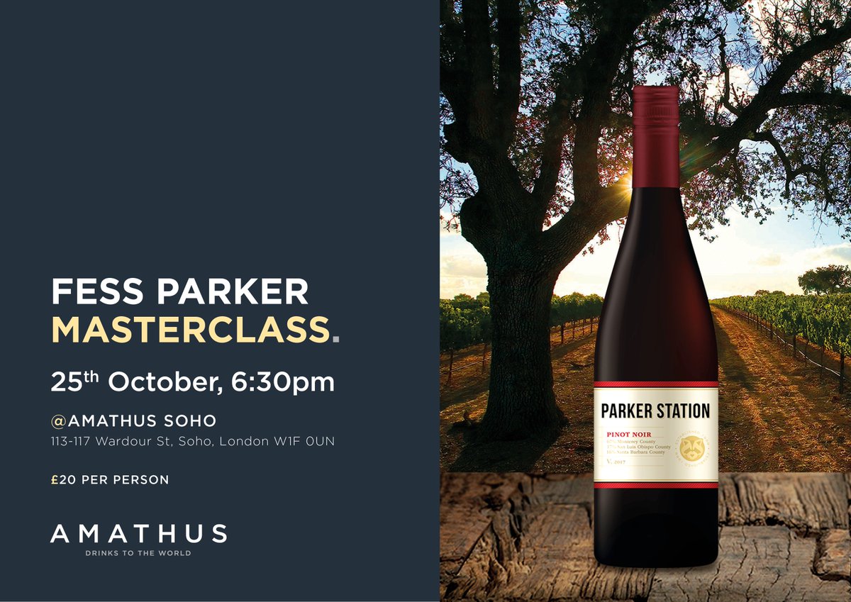 AmathusDrinks's tweet photo. Free up your diaries and join us @AmathusSoho on the 25th October for a very special masterclass with Tim Snider and Ashley Parker Snider from @FollowFess. 7 wines, all in one night! Book now https://t.co/XlAjtWyttb #santabarbara #wine #amathusdrinks #drinkstotheworld https://t.co/sbcE6ONd2L