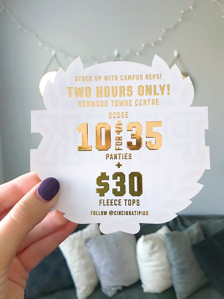 CincinnatiPINK's tweet photo. THIS SATURDAY {10/13/2018}
Come to our event at Kenwood Towne Centre VS PINK from 4-6 PM to score:

💗 10 for $35 panties

💗$30 lounge tops

First 25 girls get a Starbucks gift card! (Must show your UC student ID to receive) This deal is valid ONLY during the hours we’re there! https://t.co/M1wRTd5aqC